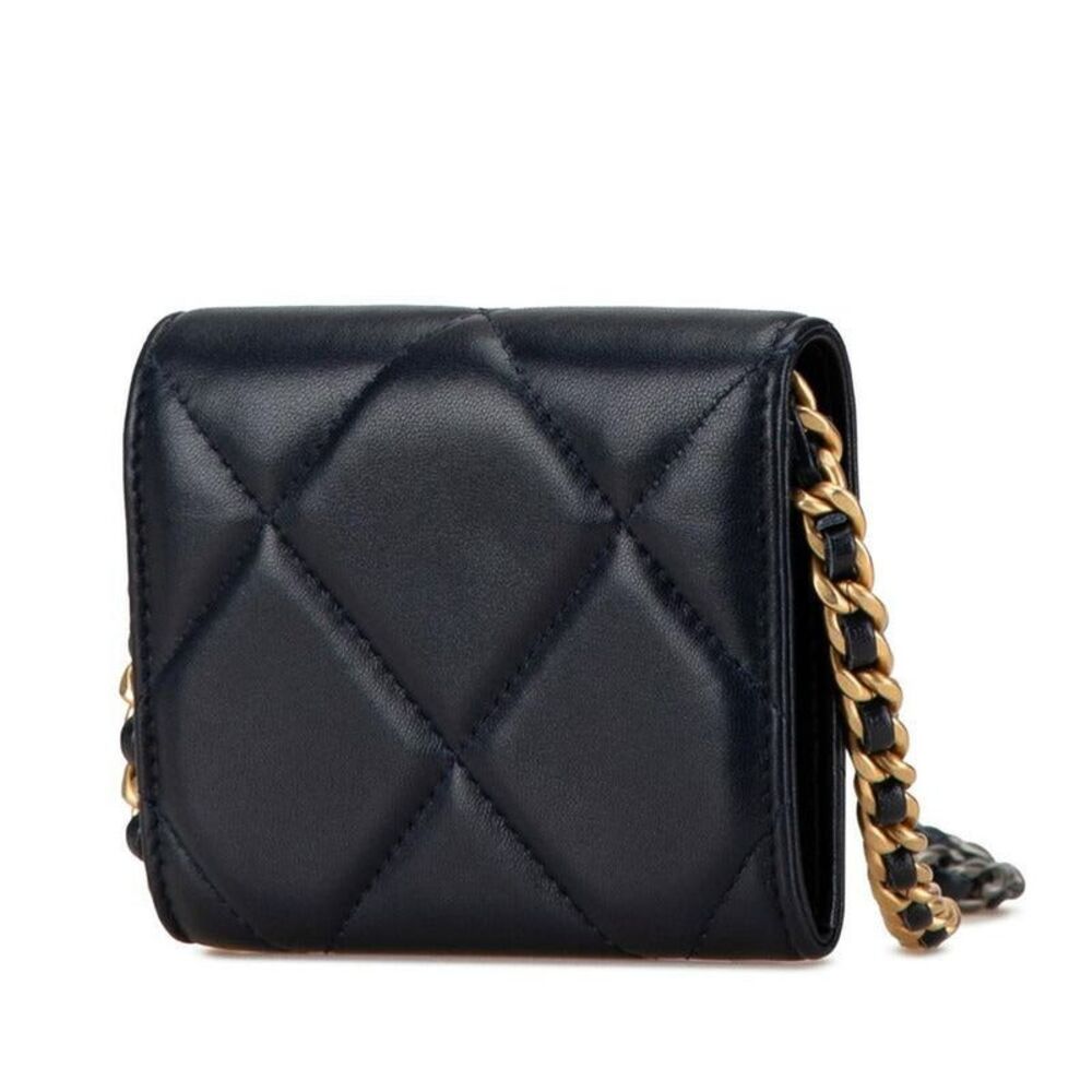 Pre Loved chanel 19 Flap Card Holder Quilted Design Women blue | blue Card - Picture 2 of 8